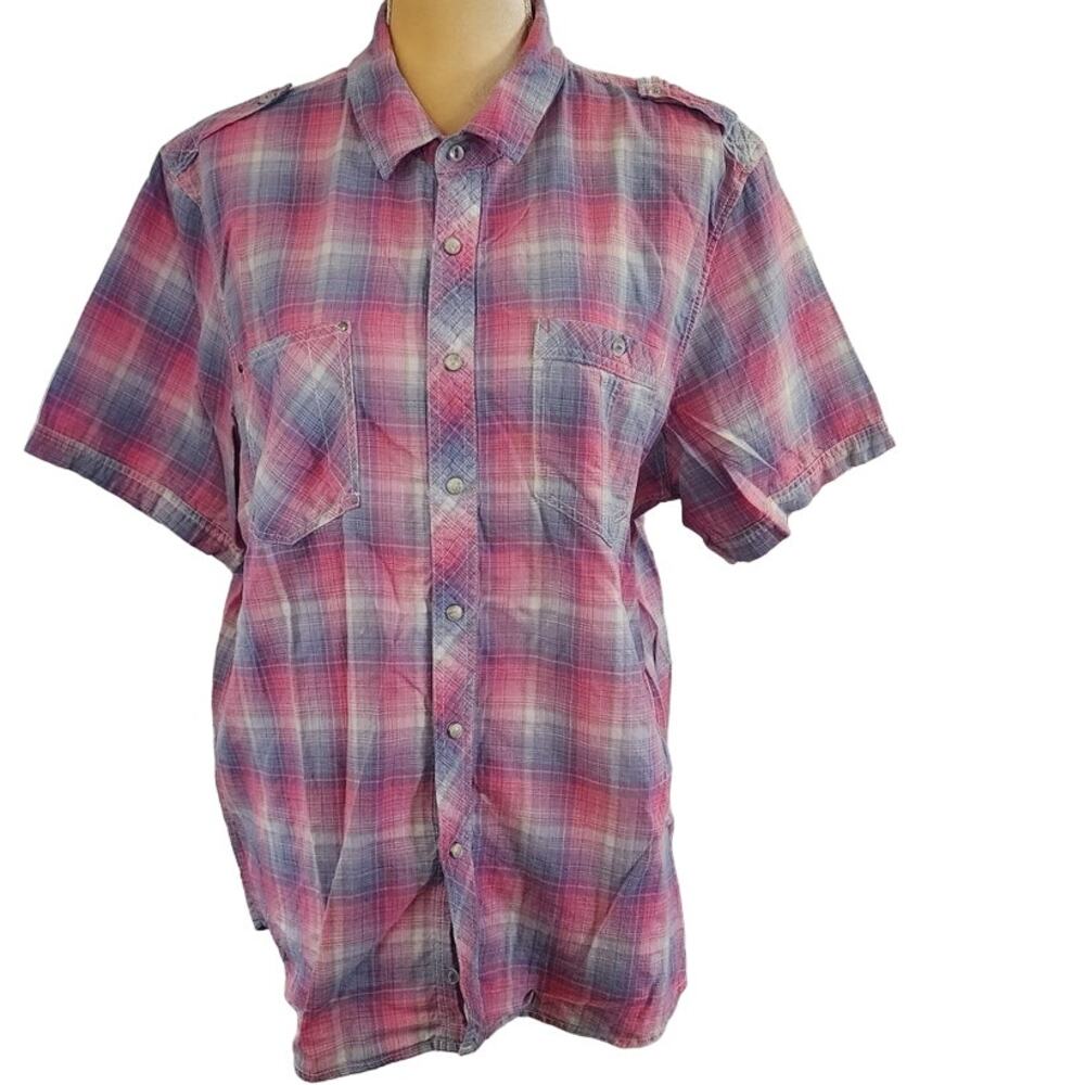 Vintage Red Mens Snap Down Plaid Short Sleeve Shirt XL